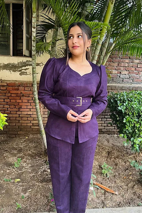 Stylish Purple Suede Coord